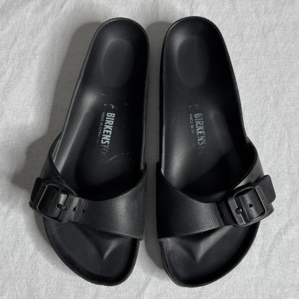 Birkenstock Madrid Essentials EVA Black Single Strap Slide Sandals Womens 36 5